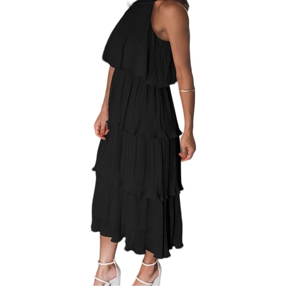 NWT Zesica Women’s 4 Tiered Summer Sleeveless Halter Neck Lined Chiffon Dress - Picture 5 of 7